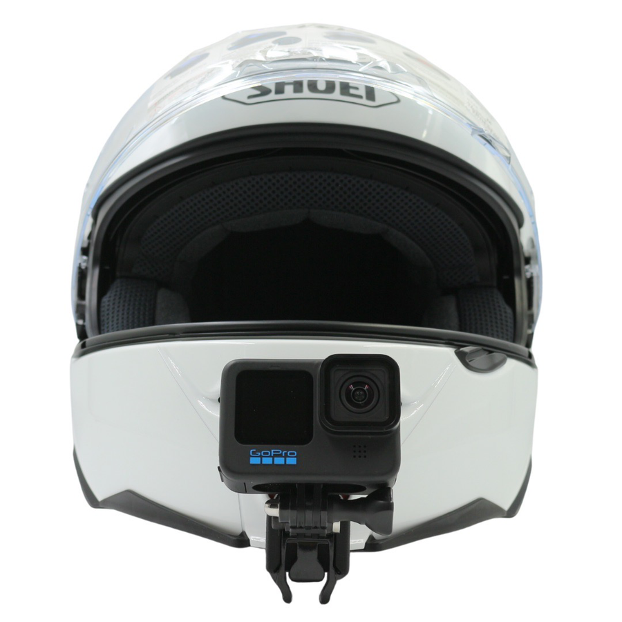Soporte de mentonera RiderMounts en el casco SHOEI NEOTEC 2 visto desde otro ángulo