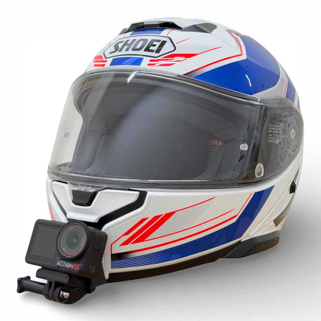 Casco SHOEI NEOTEC 3 con soporte de mentonera RiderMounts y cámara de acción montada