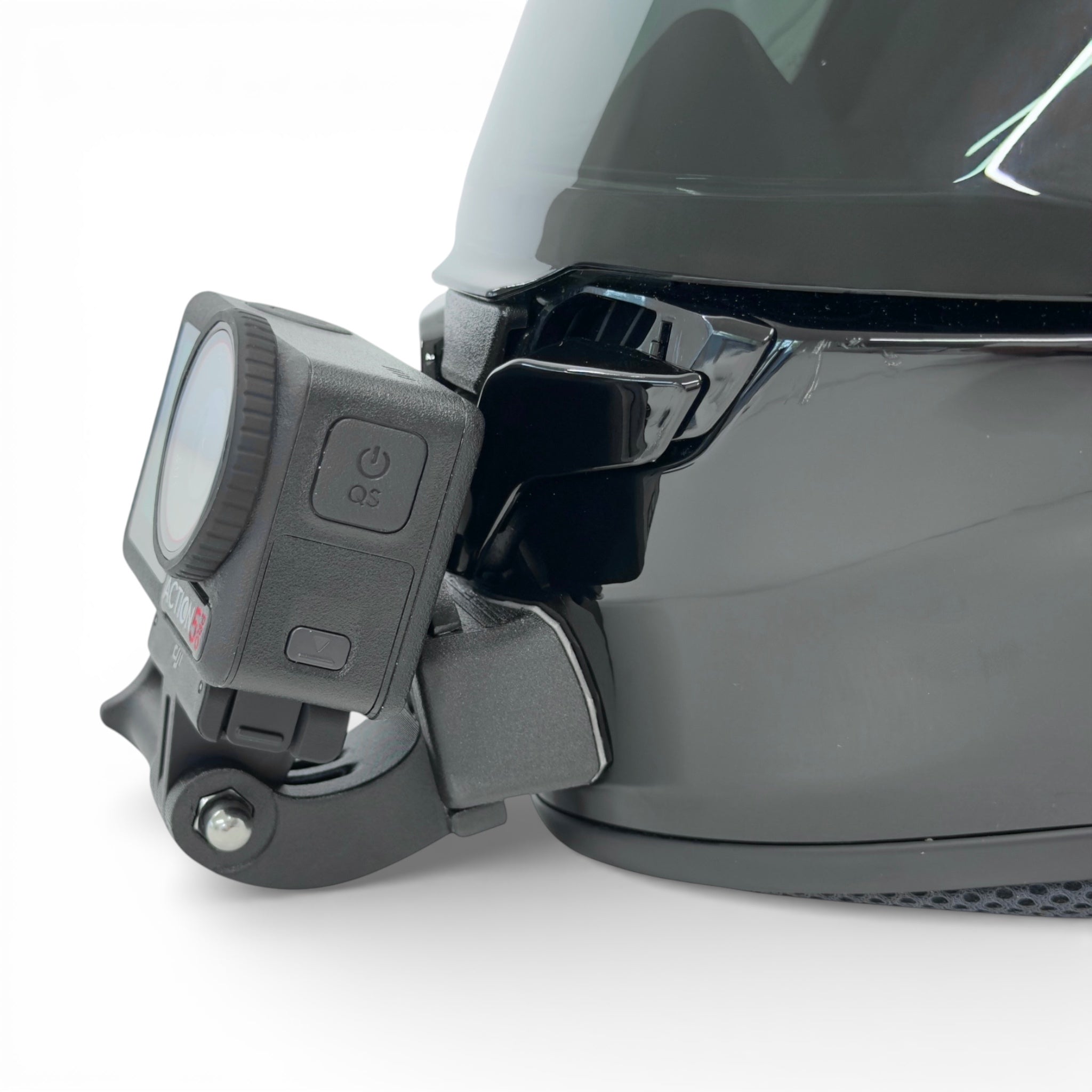 Soporte de mentonera RiderMounts en el casco SHOEI NXR 2 visto desde otro ángulo