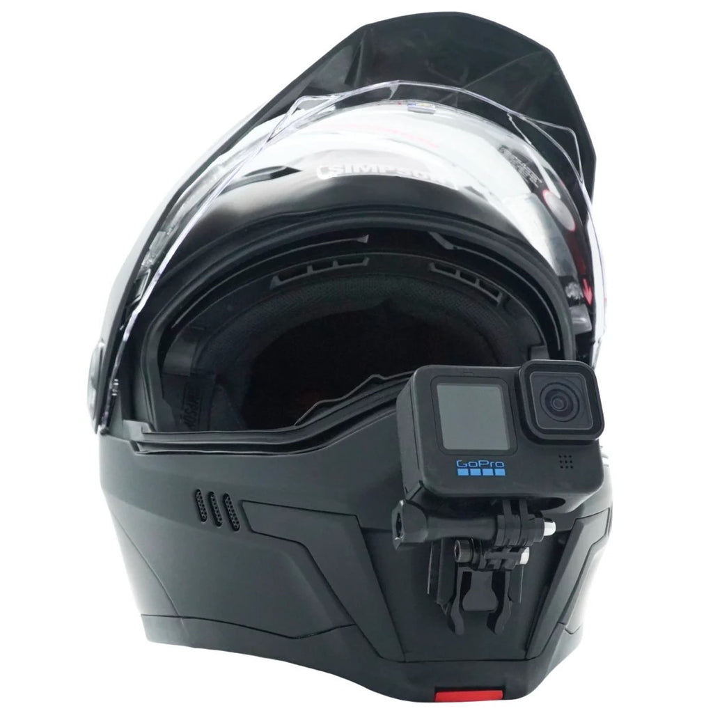 Casco SIMPSON JOURNEY con soporte de mentonera RiderMounts y cámara de acción montada