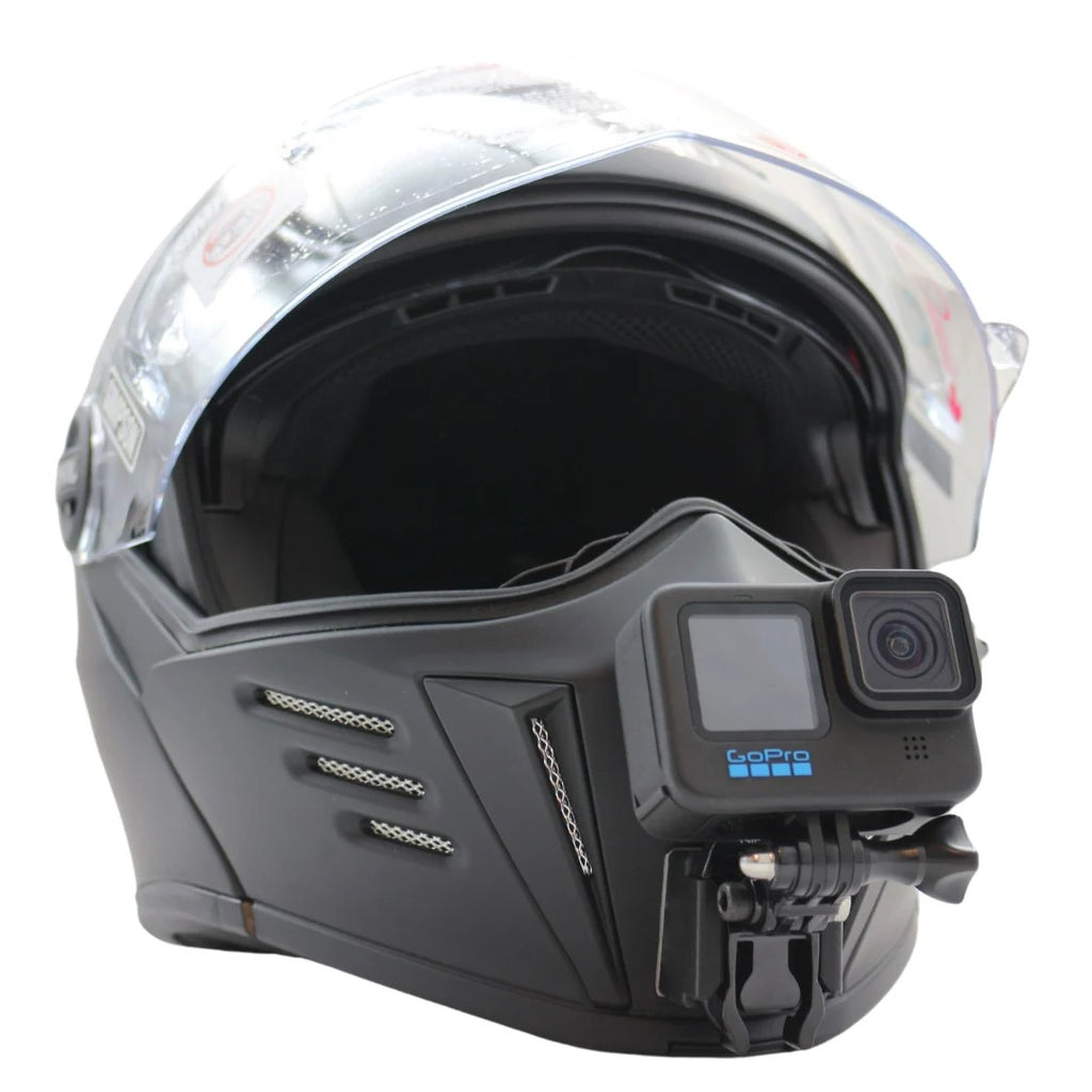 Casco SIMPSON MOD Bandit con soporte de mentonera RiderMounts y cámara de acción montada