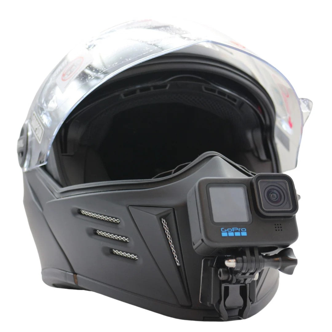 Casco SIMPSON MOD Bandit con soporte de mentonera RiderMounts y cámara de acción montada